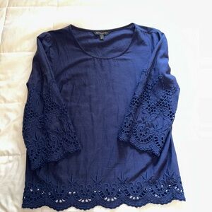 Banana Republic Blue Embellished Blouse with Lace Sleeves